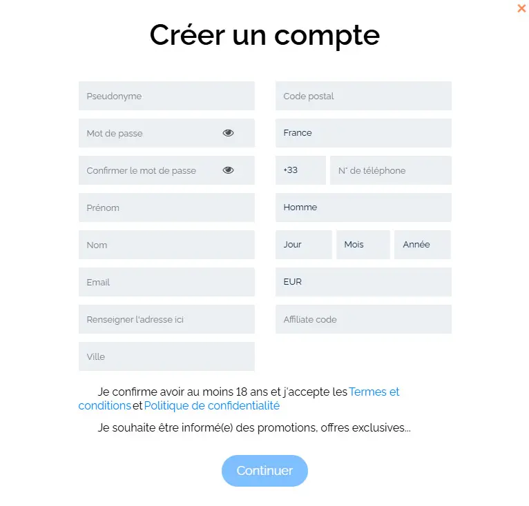 Processus d'inscription BIT CASINO